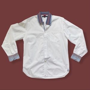 Tommy Hilfiger Red/Blue Accent White Collar Shirt